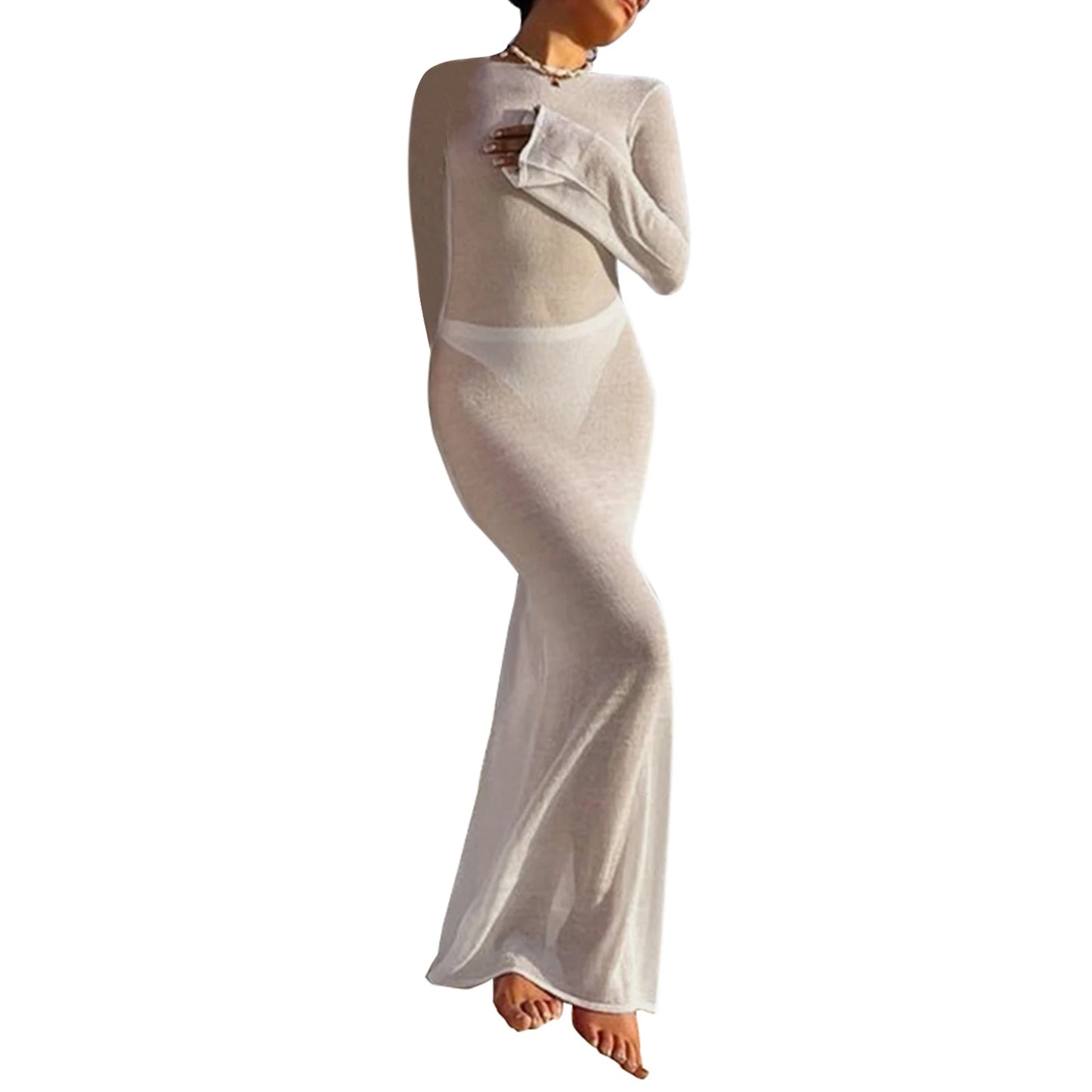 Women's Sheer Maxi Cover-Up - Long Sleeve, Backless