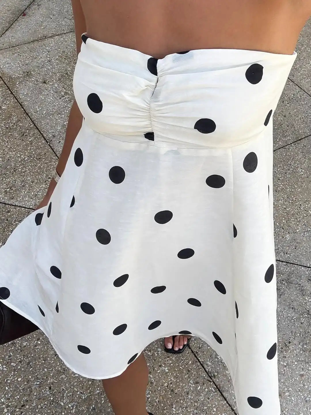 Ticketsx Polka Dot Dress Women's Sexy Scarf One Shoulder Backless Pleated Strapless Mini Dress Female Summer Luxury Loose Dress