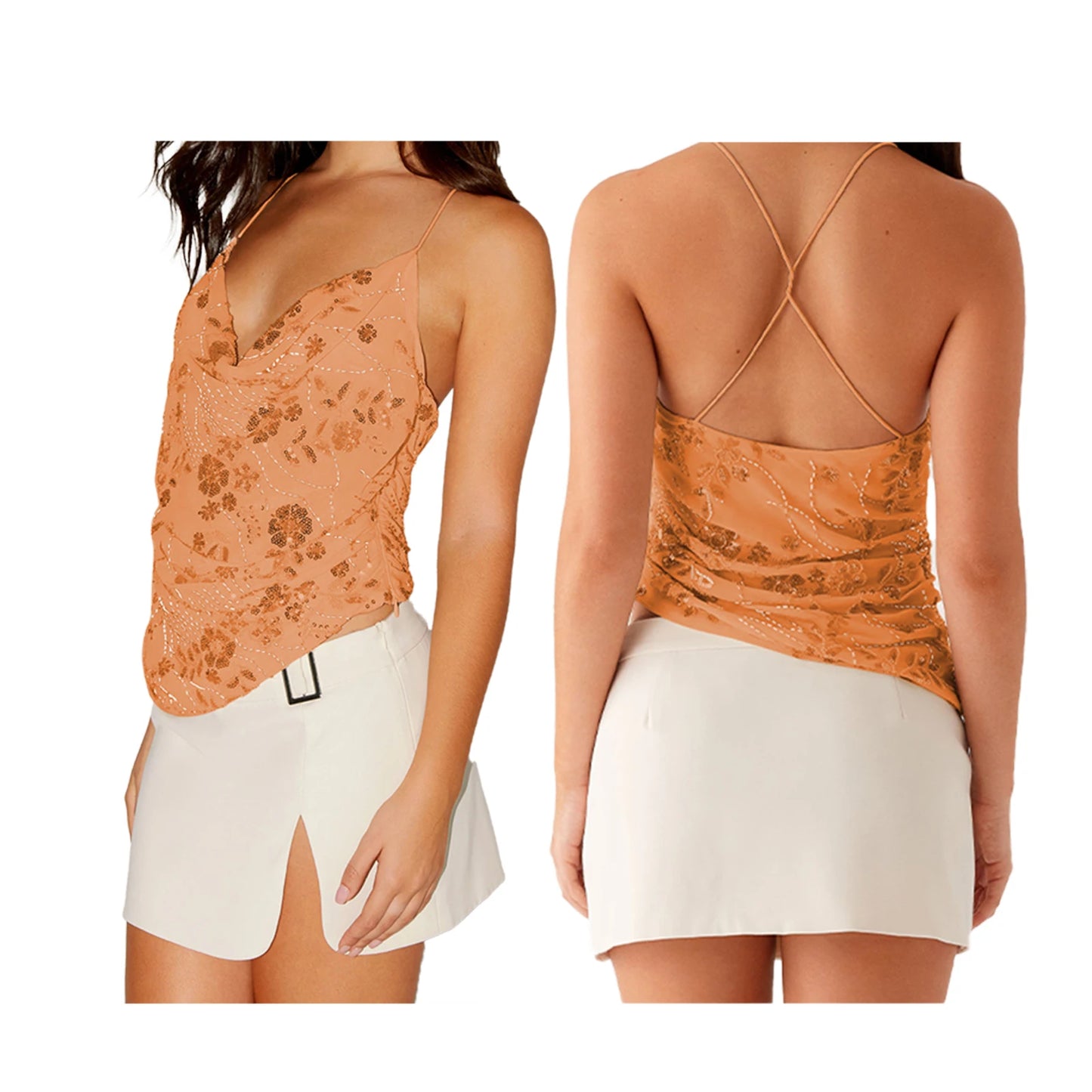 Women’s Summer Sleeveless Top – Pearl & Sequin Flower Embroidery