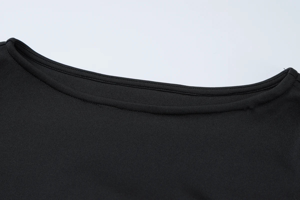 Sexy Ruffled Bodycon Mini Dress - Long Sleeve, O-Neck, Patchwork Streetwear for Autumn/Winter